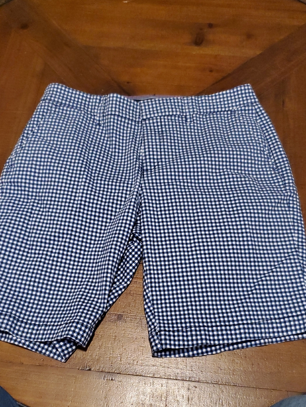 Tommy Hilfiger Navy and White Gingham Women's Shorts